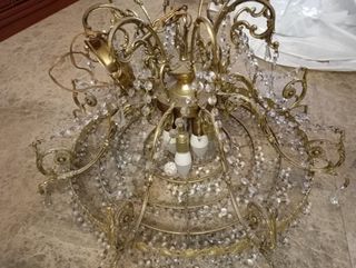 Lampara bronce y cristal antigua