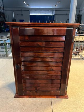 Armario madera baño - marrón, estanteria y espejo