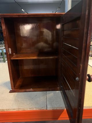 Armario madera baño - marrón, estanteria y espejo