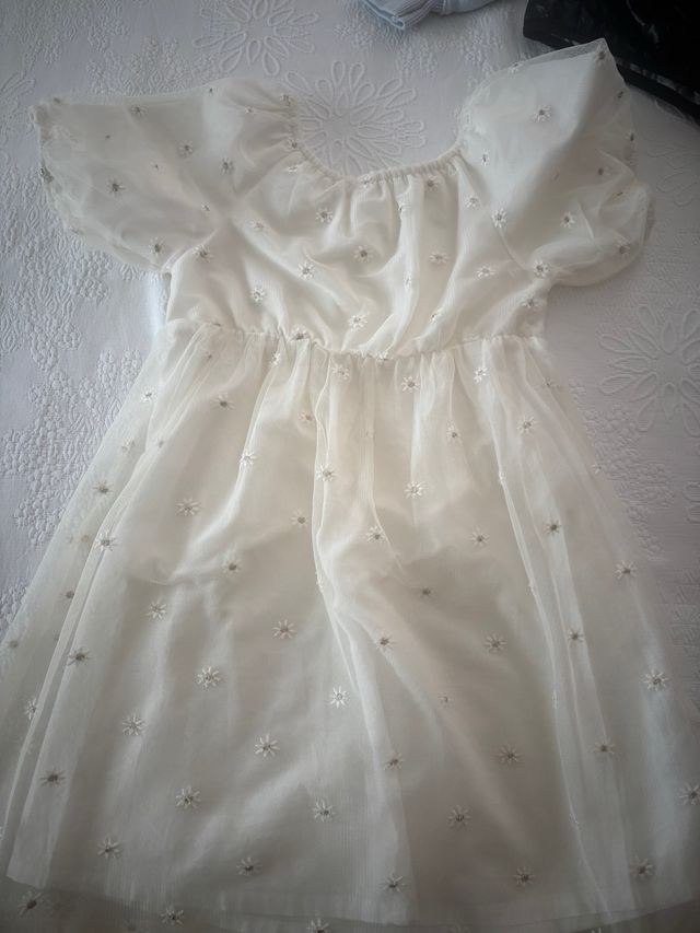 Vestido niña flores blanco 5-6