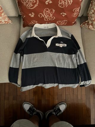 Polo Lacoste rayas azul gris