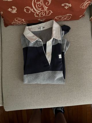 Polo Lacoste rayas azul gris