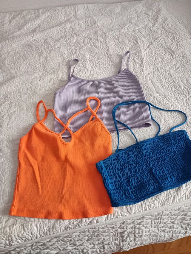 3 tops - azul, naranja, morado