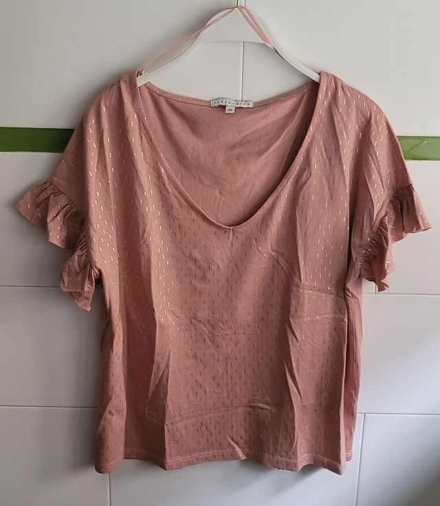 Blusa Tintoretto rosa M - brillos dorados