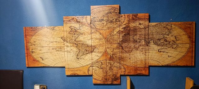 Mapa Mundi antiguo - 5 piezas papel tapiz y madera