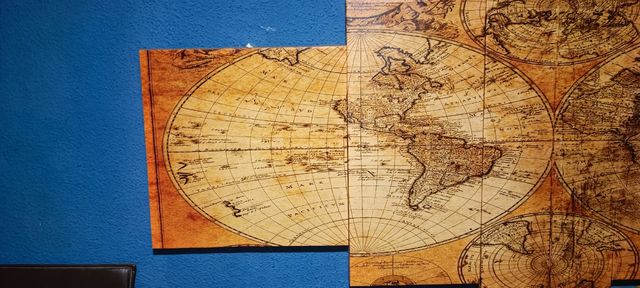 Mapa Mundi antiguo - 5 piezas papel tapiz y madera