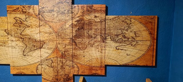 Mapa Mundi antiguo - 5 piezas papel tapiz y madera