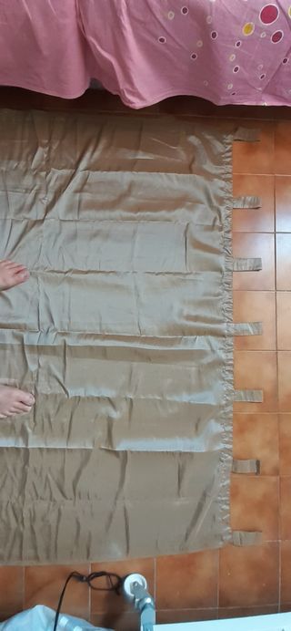Tende beige in satin - 6+3 bastoni
