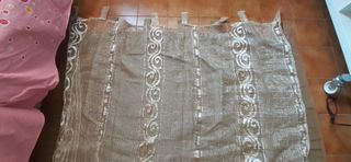 Tende beige in satin - 6+3 bastoni