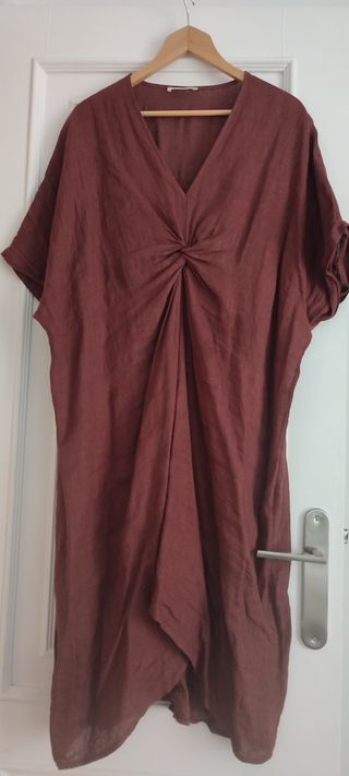 Vestido lino marrón/burdeos - Talla única