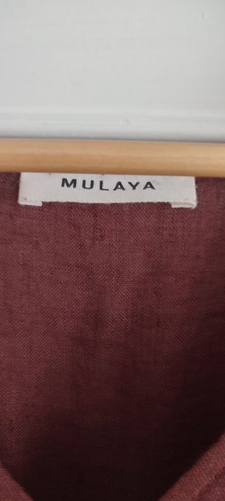 Vestido lino marrón/burdeos - Talla única
