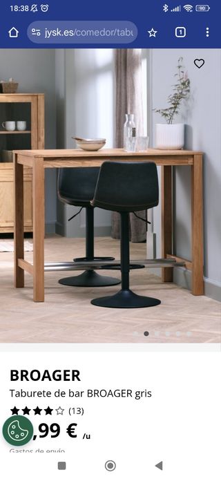 Taburete bar BROAGER JYSK - Gris