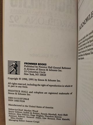 Frommer's comprehensive travel guide. Barcelona 92