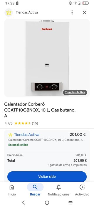 Calentador de  butano Corberó