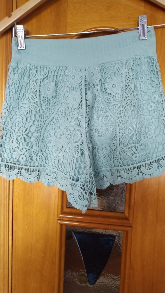 Shorts crochet verde agua