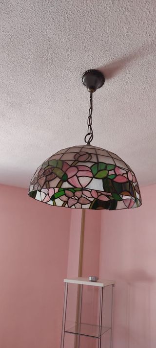 Lampara Tiffany - Flores Rosa y Verde