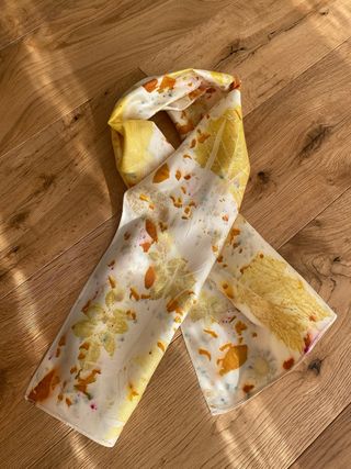 Foulard seta ecoprint arancio e verde