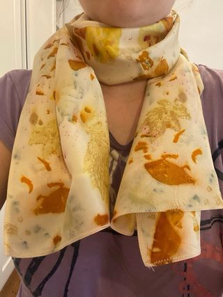 Foulard seta ecoprint arancio e verde
