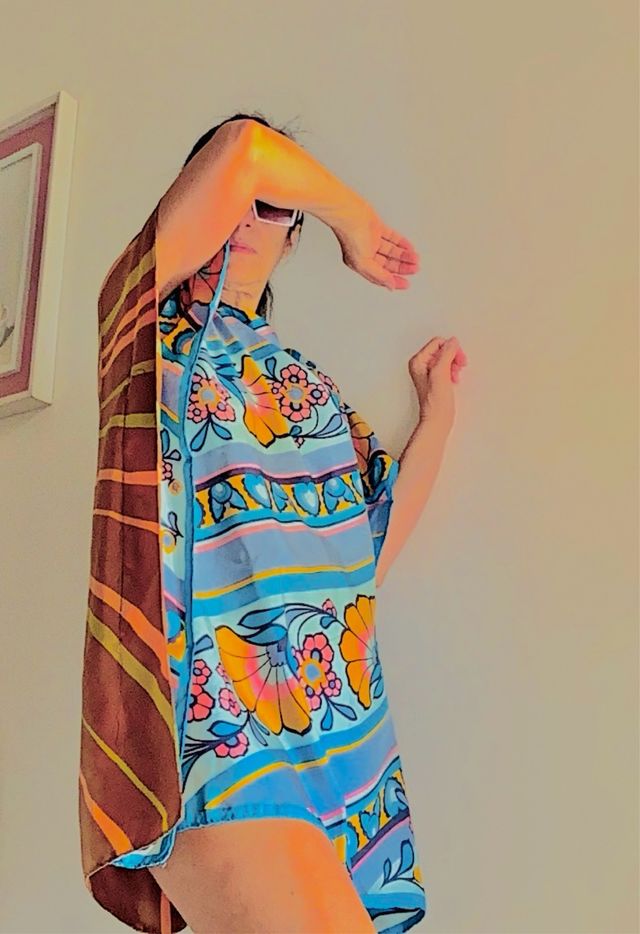 Blusa copricostume blu e marrone | Tg unica