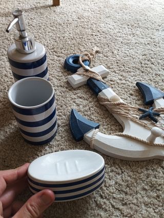 Kit baño marinero: dispensador, vaso, jabonera
