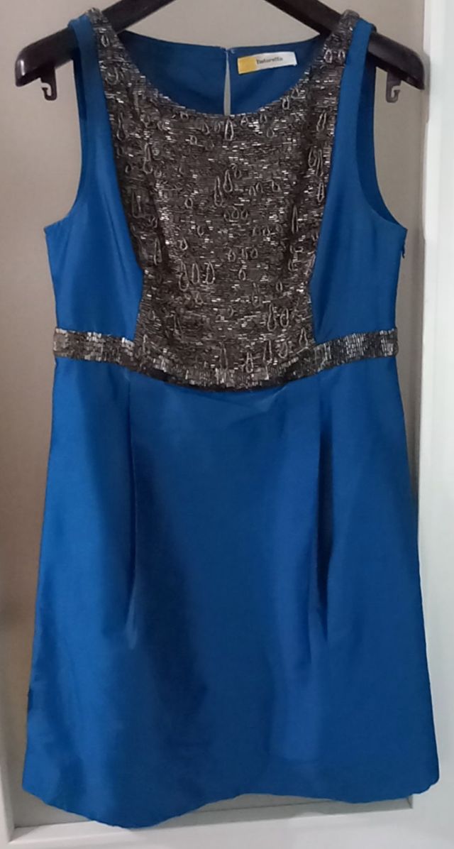 Vestido Tintoretto azul y plata