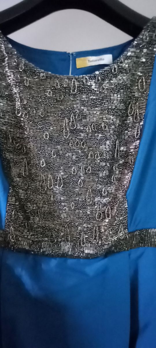 Vestido Tintoretto azul y plata