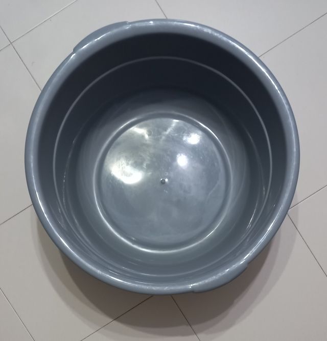 Barreño plástico gris y de regalo un cubo.