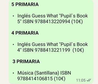 Libros de 3, 4 y 5 primaria ISBN en la fotografía