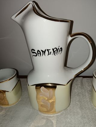 Juego refresco, limonada, porcelana dorada. Nuevo.