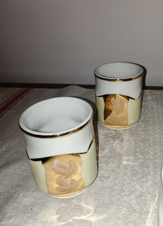 Juego refresco, limonada, porcelana dorada. Nuevo.