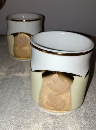 Juego refresco, limonada, porcelana dorada. Nuevo.