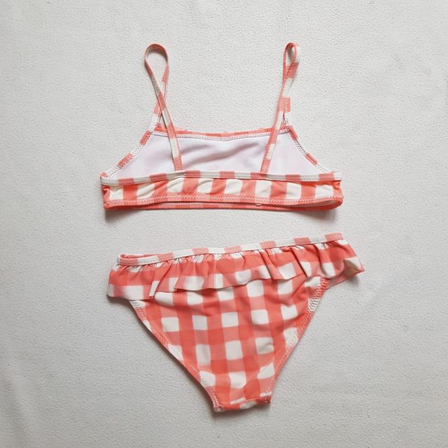 Bikini cuadros, volantes naranja y blanco Tex