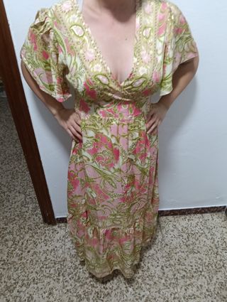 Vestido largo estampado azul y naranja por unidad 