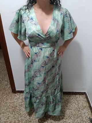Vestido largo estampado azul y naranja por unidad 