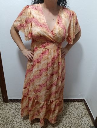 Vestido largo estampado azul y naranja por unidad 