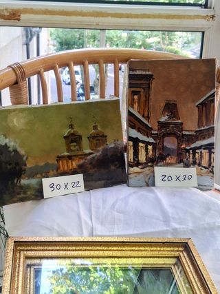 2 Pinturas al óleo Paisajes Invernales