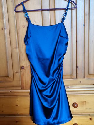Vestido satén azul XS