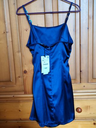 Vestido satén azul XS