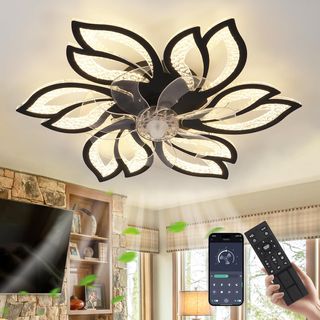 Lámpara ventilador techo led negra regulable 65cm