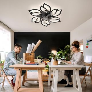 Lámpara ventilador techo led negra regulable 65cm