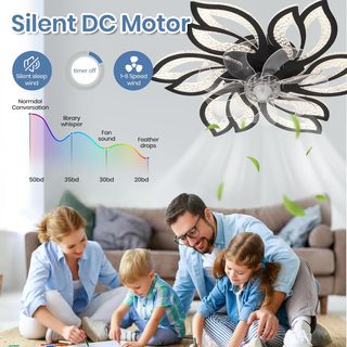 Lámpara ventilador techo led negra regulable 65cm
