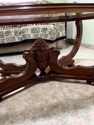 Mesa centro madera cristal ovalada