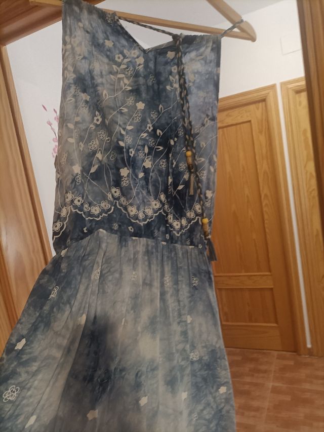 Vestido largo azul tie-dye