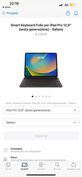 Tastiera Apple iPad Pro 12.9" A2039