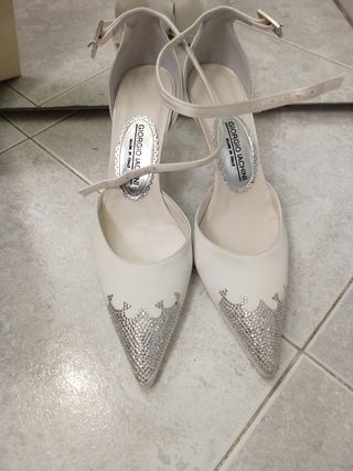 Scarpe da sposa vera pelle raso bianco e strass