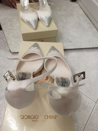 Scarpe da sposa vera pelle raso bianco e strass