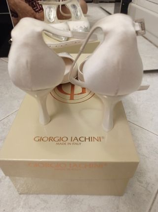 Scarpe da sposa vera pelle raso bianco e strass