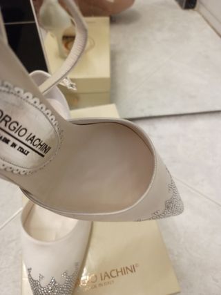 Scarpe da sposa vera pelle raso bianco e strass