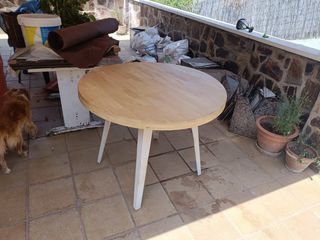 Mesa redonda madera maciza blanca