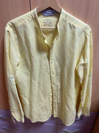 3 Camisas Sfera hombre M amarilla azul y cuadros
